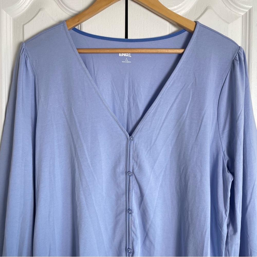 Lands’ End Button Front Top Blouse Women’s L Lightweight Long Sleeve Smocked EUC - Picture 3 of 13